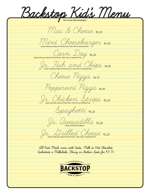 MENU 3 Backstop Bar & Grill